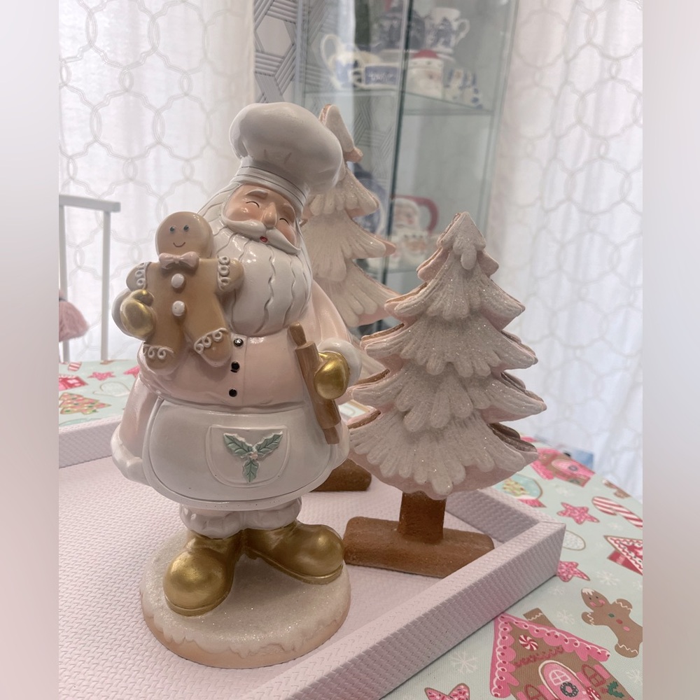 Gingerbread Pink Chef Santa Figure